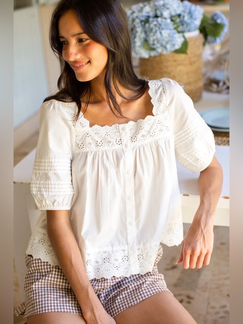 Marea by Liz Joy Liza Top in Shell Schiffli, Size XS